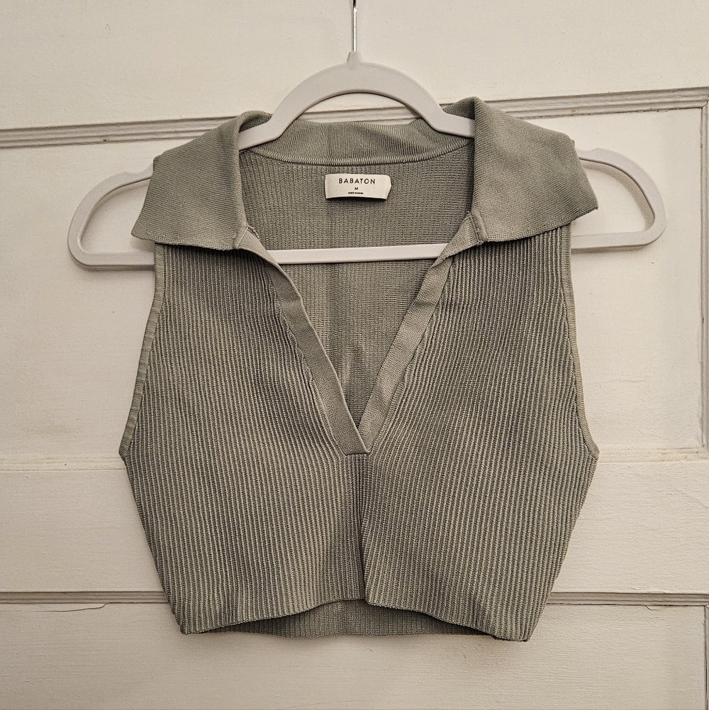 Babaton Sculpt Knit Ribbed V-Neck Crop Top